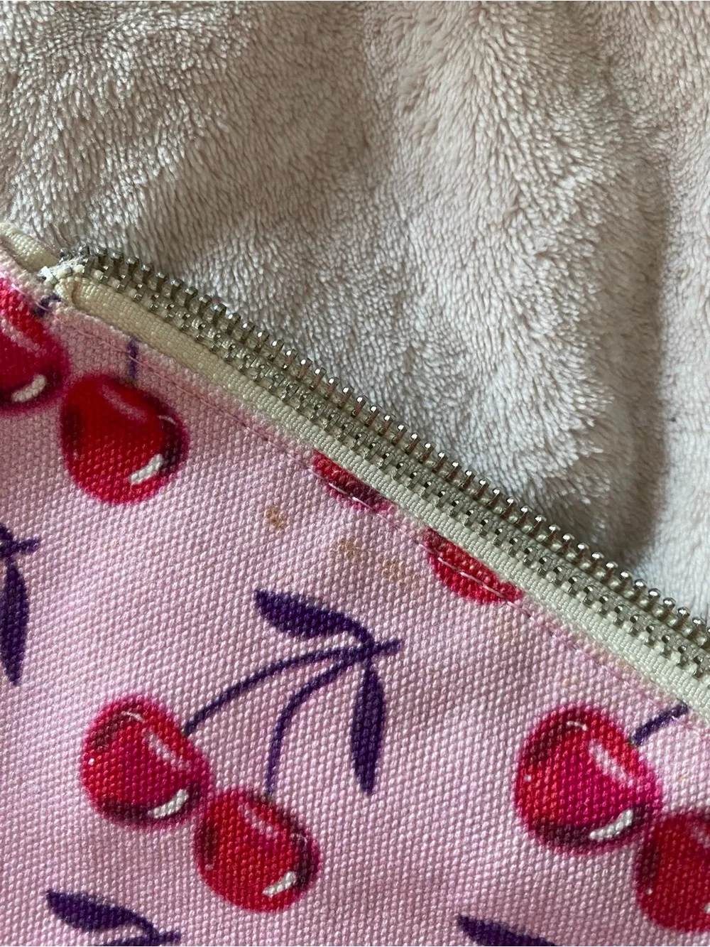 Pink Cherry Print Cosmetic Bag